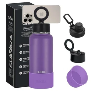 Suvira Stainless Steel Insulated Water Bottle 32 Oz –Magnetic Lid, Mag Safe - Picture 1 of 20