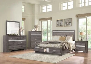 ON SALE - 5 piece Modern Gray Queen King Bedroom Set w. Storage Footboard IA5B - Picture 1 of 5