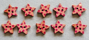 10 Pink Star Shaped 20mm Wooden Buttons - Picture 1 of 2
