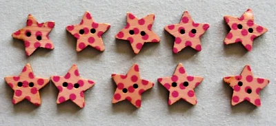 10 Pink Star Shaped  20mm Wooden  Buttons - Image 1 of 2