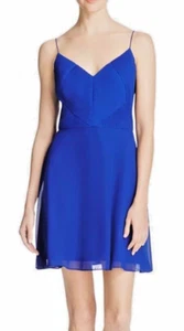 AIDAN ~ Blue Chiffon V-Neck Textured Bodice Fit & Flare Party Dress 4 NEW $175 - Picture 1 of 5