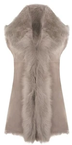 Light Grey Ladies Women's Soft Real Toscana Sheepskin Leather Gilet Waistcoat - Picture 1 of 4