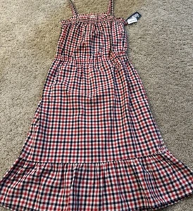 OSHKOSH B'GOSH Big Girls 4th of July Red Blue Plaid Sundress 14 NWT Retails $40 - Picture 1 of 7