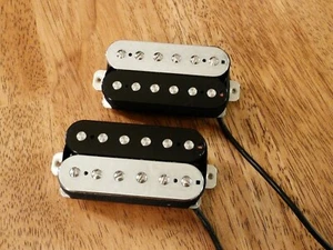 HUMBUCKER PICKUP SET BLACK AND CHROME ALNICO 5 MAGNETS FOUR CONDUCTOR WIRED - Picture 1 of 3