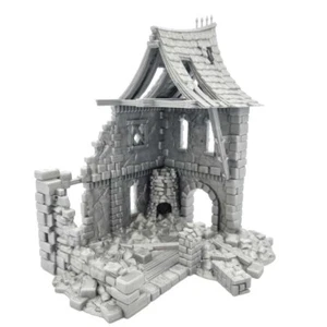WARGAMING TWO-STORY MEDIEVAL HOUSE RUINS SCENERY LOTR FANTASY QP3D - Picture 1 of 6