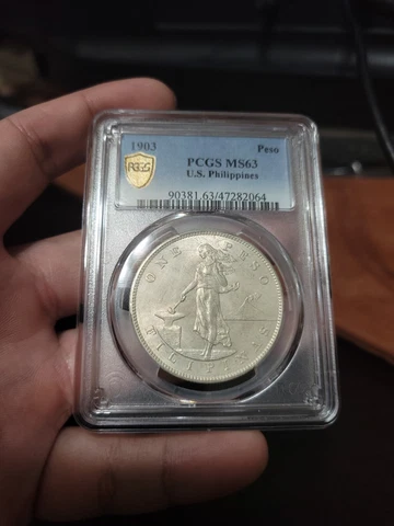 US PHILIPPINES 1903-P ONE PESO PCGS MS 63 LIGHT GOLD TONED! Cover