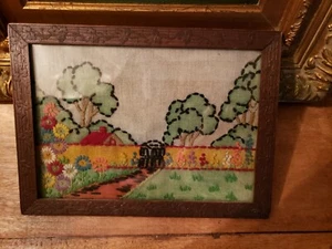 Vintage Nadelspitze Bild Blumen Holz Antik Rahmen 11x8 Wandteppich Vogue NY - Bild 1 von 5