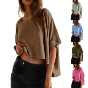 Womens Summer Bat Sleeve Baggy T-shirt TK Hot Tops Blouse Casual Knot Plus Size - Picture 1 of 13