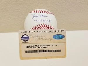 New York Yankees Paul Blair Autograph Baseball Steiner Card inscript 77, 78 WSC  - Picture 1 of 5