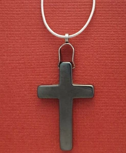 Cross Necklace Hematite Pendant and snake Chain new religion black religious - Picture 1 of 3