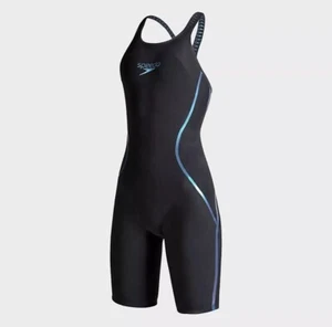 Speedo Women's Lzr Racer X Open Back Kneeskin Swimsuit Black/Blue Size: 24 /NWT - Picture 1 of 11