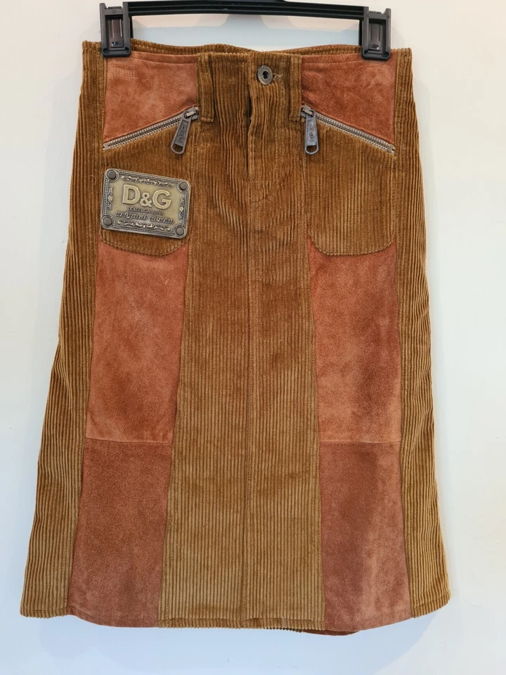 D & G Dolce & Gabbana вельвет и замша юбка молнии размер S 26 40 новый - Изображение 1 из 4