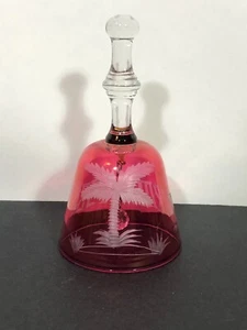 Red Iridescent Glass Bell With Etched Design Palm Tree Florida 1983 5" Christmas - Picture 1 of 12