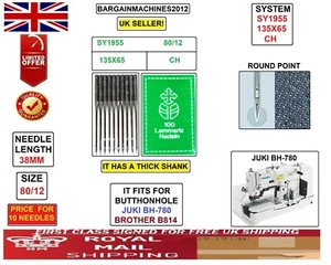 JUKI LBH780 BUTTONHOLE 135X65 SY1955 CH NM: 80/12 SAMEAS DPX5 SEWING MCHN NEEDLE - Picture 1 of 4