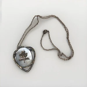 Sterling Silver 12k Gold Filled Mother Of Pearl Antique Heart Locket 10 GRAMS - Picture 1 of 10