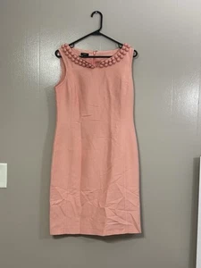 Vestido Talbots Hasta la Rodilla Rosa Cuello Cuentas Funda Algodón Seda Talla 10 C69 - Imagen 1 de 9