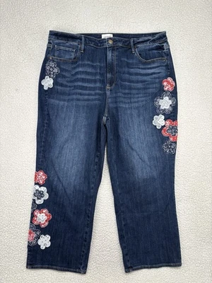 Pantalones de mezclilla Driftwood Royce tobillo recto para mujer talla grande 22 W bordados florales Foto 1 de 4