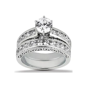 2 1/2 kt H SI2 runde natürliche Diamanten 14k Vintage Stil passendes Braut Set - Bild 1 von 1