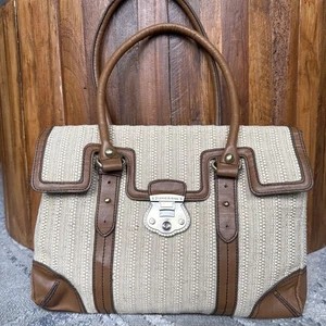 Etienne Aigner Designer Double Handle Jute Satchel Shoulder Bag Vintage - Picture 1 of 14