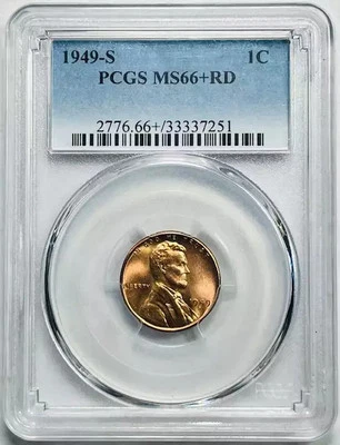 1949 S Small Cents Lincoln Wheat Penny PCGS MS-66+ Plus RD Red - Image 1 of 2