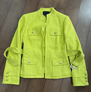 Carlisle 100 % Seide Militär Reißverschluss Blazer Jacke Damen 4 Gürtel strukturiert gewebt - Bild 1 von 12