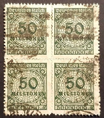 Germany Stamps 1923 Definitive 50 Million Green Zigzag block of 4 SG335 MI321 MM - Image 1 of 2