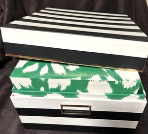 Set of 3 ~ KATE SPADE Nesting Boxes ~ Storage, Gifts ~ Lines & Polka Dots ~ EUC - Picture 1 of 6
