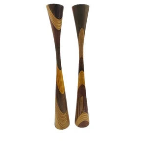 MCM Candle Stick Holders Teak Turned Wood Lot of 2 Danish Vintage Mixed Wood SAS - Picture 1 of 5