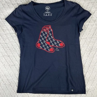 Boston Red Sox MLB 47 Brand Logo T-Shirt Tee Navy Blue Women's MEDIUM - Image 1 of 4