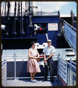 Couple aboard USS Constitution Boston MA  - 1960 Stereo Realist 3D Slide #1731 - Picture 1 of 3