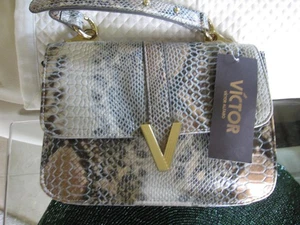 NWT Victor Alfaro Crossbody Handbag V Snap Closure Snake Embossed Adjust Handle - Picture 1 of 11
