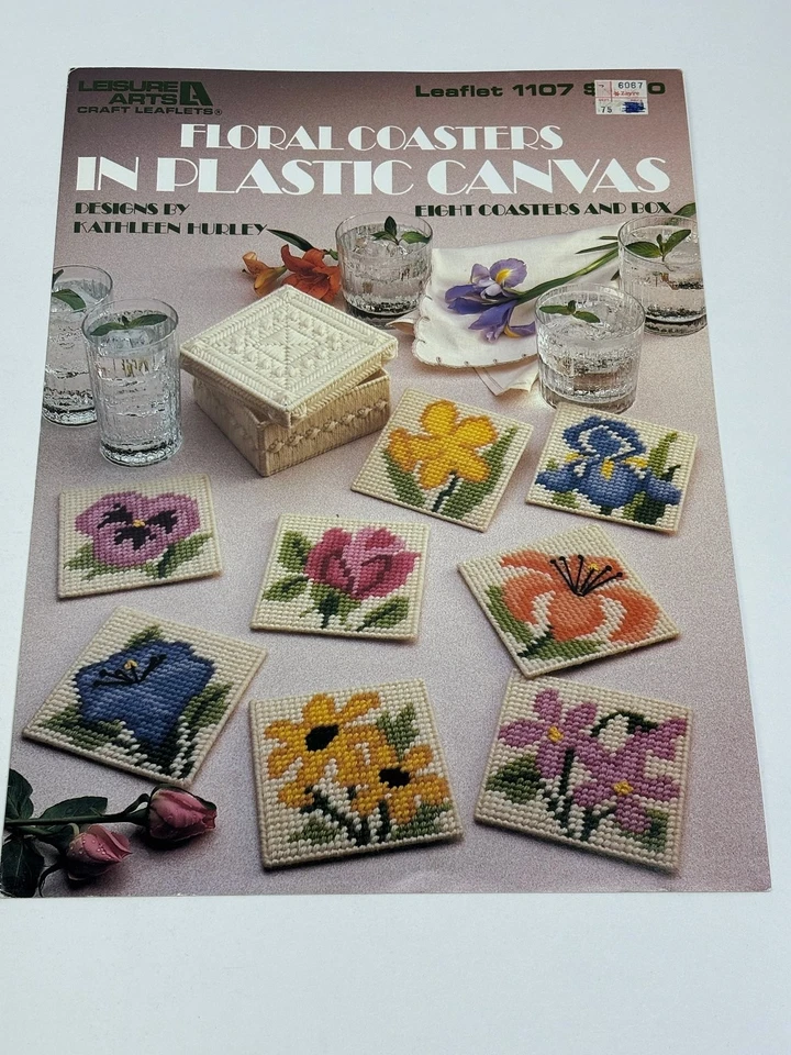 Leisure Arts Floral Coasters in Plastic Canvas 8 Designs Leaflet 1107 - Image 1 of 3