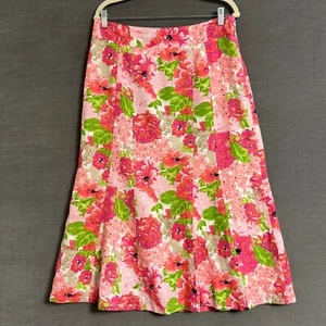 Kim Rogers Rock 10 rosa grün Blumen Leinen Midi bunt Strand Party Urlaub - Bild 1 von 10