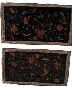 LOT 2 Black Velvet Heavily Pearl Beaded Embroidered Metallic Thread Floral FLAW - Picture 1 of 12