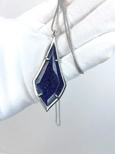 Kendra Scott Olivia Pendant Necklace Silver Goldstone Navy Blue - Picture 1 of 8