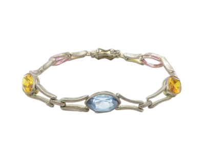 925 Sterling Silver  Vintage Amethyst Citrine & Topaz Chain Bracelet  BT5217 - Image 1 of 4
