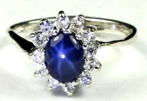 925 Sterling Silver Ladies Ring, Natural Blue Star Sapphire, SR235 - Picture 1 of 5