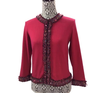 Susan Bristol Strickjacke Pullover Small Petite SP rosa Perlen Fransen 2005 Hongkong - Bild 1 von 10