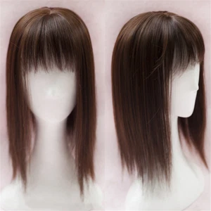 Us-Cover Gray Hair Hairpiece Topper Replacement Women Synthetic Hair With Bang - Picture 1 of 14