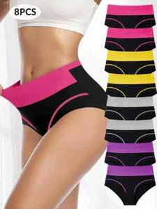 8pcs Colorblock Seamless Briefs, Comfy Breathable Stretchy Intimates Panties - Picture 1 of 6