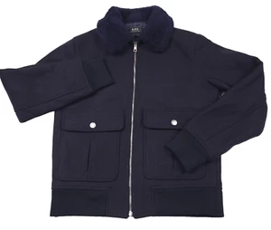 $740 APC New Ben Dark Navy Blue Fleece Collar Jacket WOAPJ-H02761 Mens Medium - Picture 1 of 13