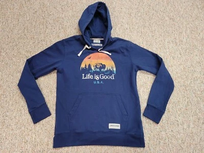 Life Is Good Sweatshirt Mens Medium Blue Hoodie Pullover Outdoor Logo Graphic - Image 1 of 4