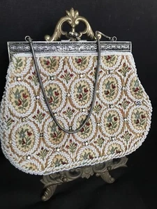Perlen geflochtene Stickerei Vintage Abendtasche Blumen Wandteppich wunderschön 🙂 1950er - Bild 1 von 10