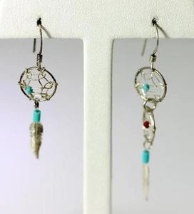 Amerikanische Ureinwohner Sterlingsilber Traumfänger Perlen Ohrhänger - 7193 - Bild 1 von 4