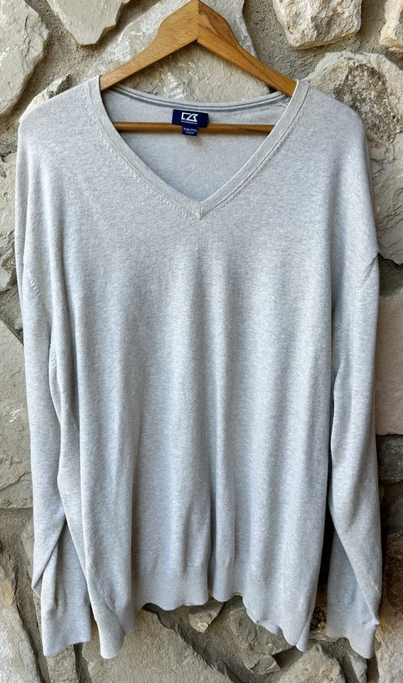 CUTTER BUCK Mens Sweater 3XT Gray V Neck Cotton Blend - Image 1 of 4