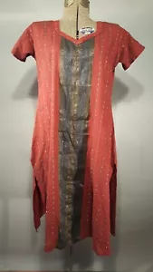 Maxi Dress Short Sleeve Black Gold Red Stripes Size 44 V Neck - Picture 1 of 12