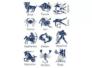 Astrologie Sternzeichen 12 Stück 1 Zoll blau verschmolzenes Glas Aufkleber - Bild 1 von 1