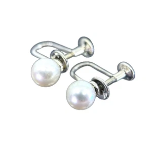 MIKIMOTO Sterling Silver Pearl white ScrewBack Earrings from japan - Picture 1 of 8