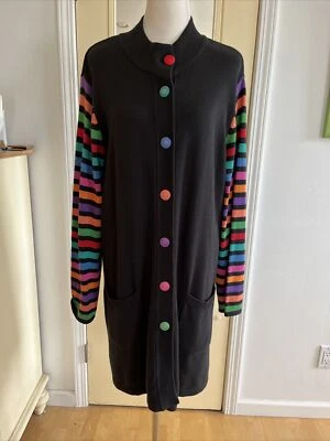 Cárdigan plumero vintage Bob Mackie usable arte negro a rayas 1x Foto 1 de 4