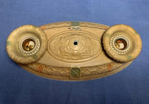 Antique 2 Light Tin Flush Mount Ceiling Light Fixture 1930s Art Deco Nouveau Cover